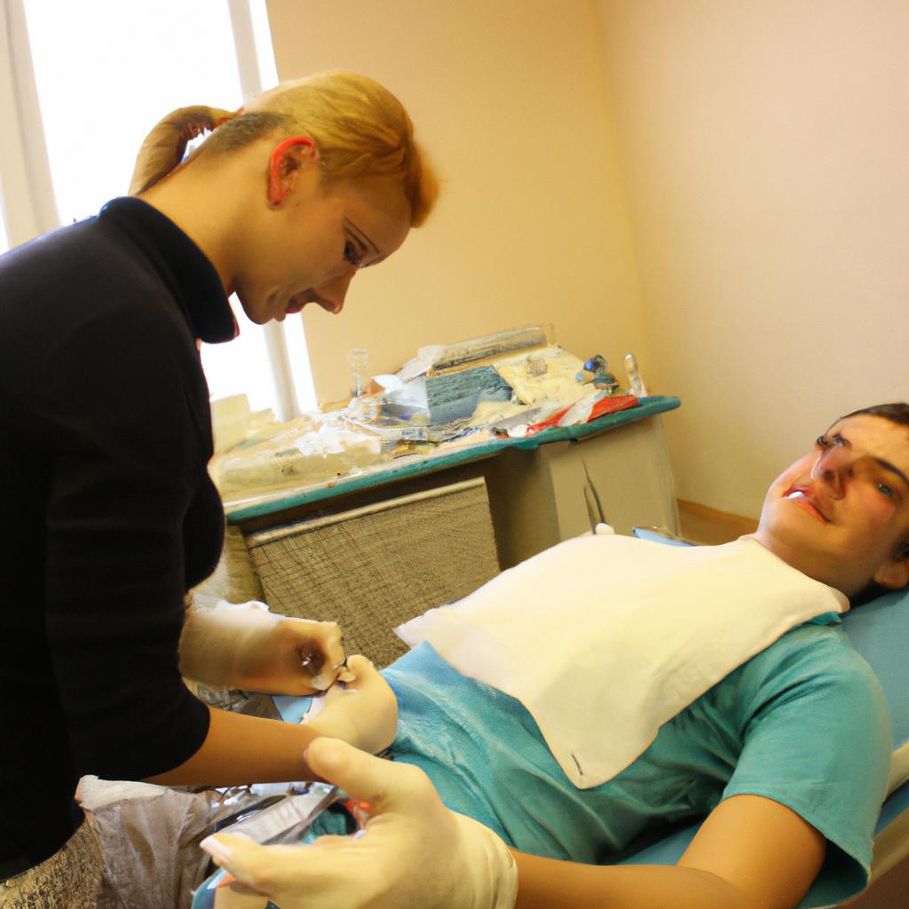 Person receiving medical treatment, smiling