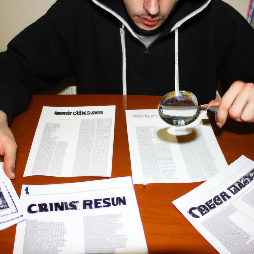 Person investigating crime with documents