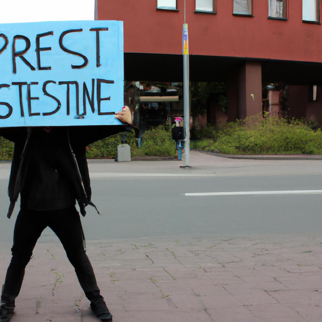 Person holding protest sign, demonstrating